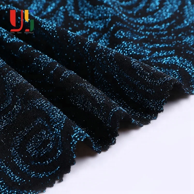 Black And Blue Fdy Silver Metallic Glitter Nylon Knitting Rose Jacquard