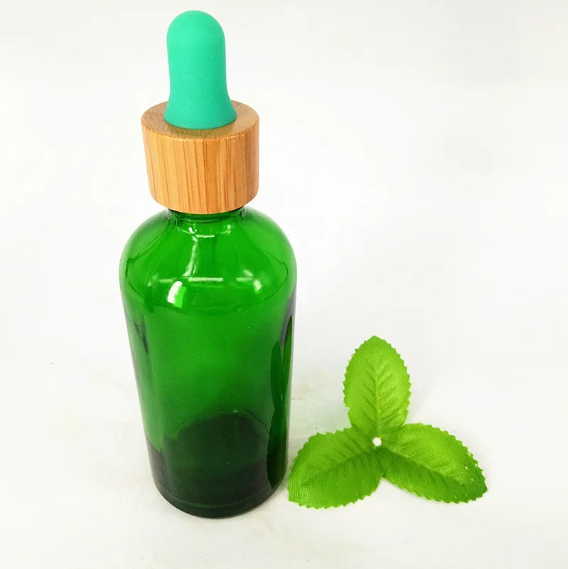 White Color Rubber Bamboo Dropper Massage Oil Round Shaped Empty Glass