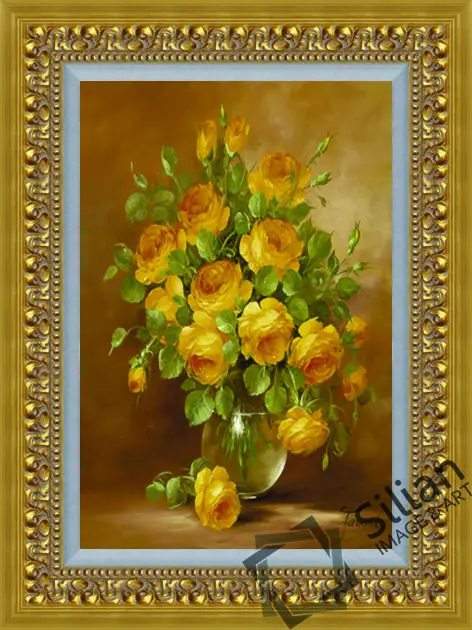 Classical Flower Vase Handmade Oil Painting - Buy Golden Floral Border