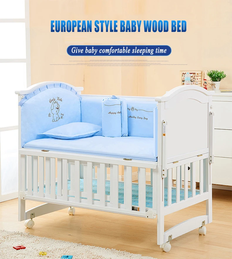 2017 Hope Brand Solid Pine Wood Material White Baby Crib Bed For