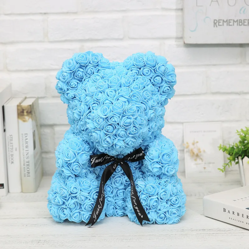 blue flower teddy bear
