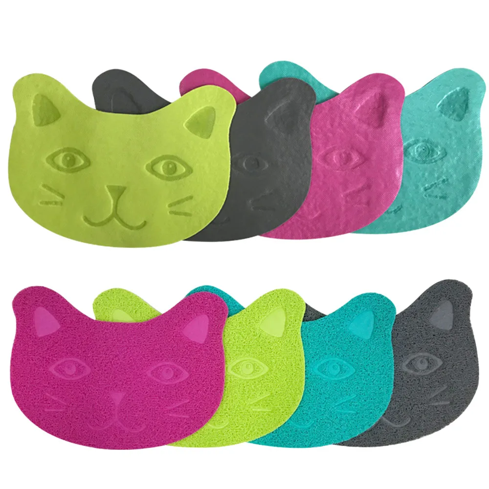 Pvc Pet Cat Litter Mat Pad Waterproof Kitten Cute Face Pattern Easy Cleaning Cat Sand Bowl Mat