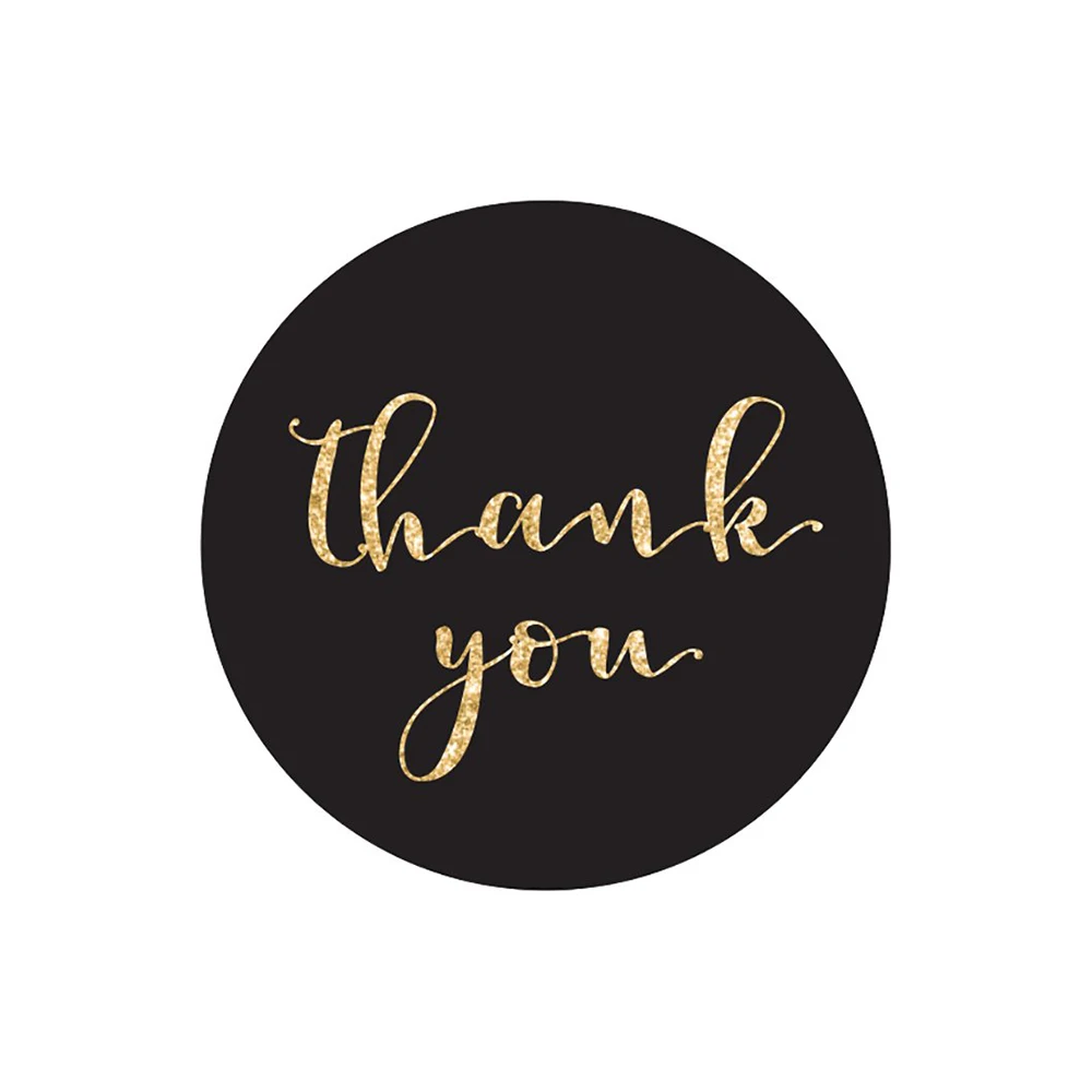 定制黑色logo印刷不干胶标签etichette金箔闪亮圆形谢谢贴纸蛋糕鲜花