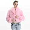 Top Fashion Style Natural Fox Fur Pink Coat Custom Winter Women Sexy Real Fur Collar Coat
