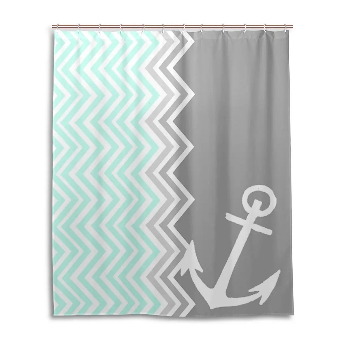 Love The Life You Live Gray And White Chevron Zig Zag Pattern With Anchor Navy Waterproof Bathroom Fabric Shower Curtain W H Infinity Live The Life You Love X 72 60 Bathroom Accessories