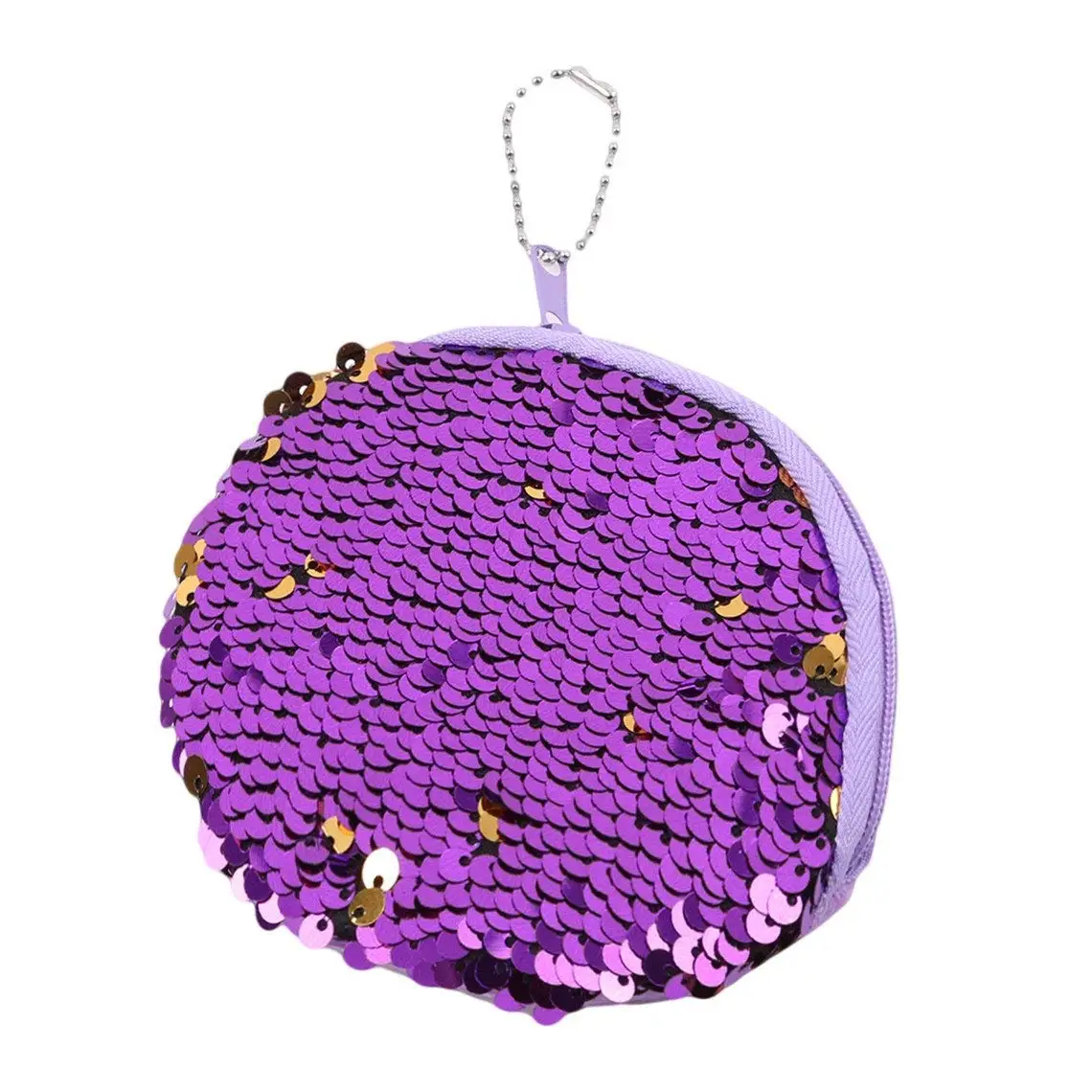 Rurah Portable Mermaid Sequin Coin Purse Mini Glitter Wallet Shiny Clutch Pouch Zip with Key Chain Wallet,purple