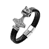 Punk Men Leather Stainless Steel Wolf Heard Viking Bracelet