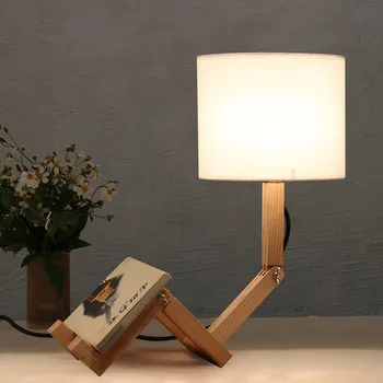 height 50cm wooden robot table lamp white lampshade bedroom reading