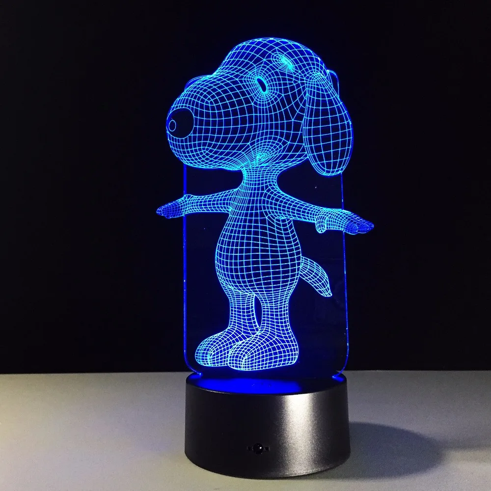 USB Novelty Gifts 7 Colors Changing Snoopy shape acrylic Led Night Lights 3D LED Desk Table Lamp as modern Home Decoration