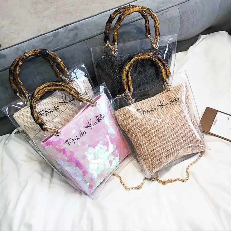 X64693A New Summer Beach Chains Transparent Women Handbags