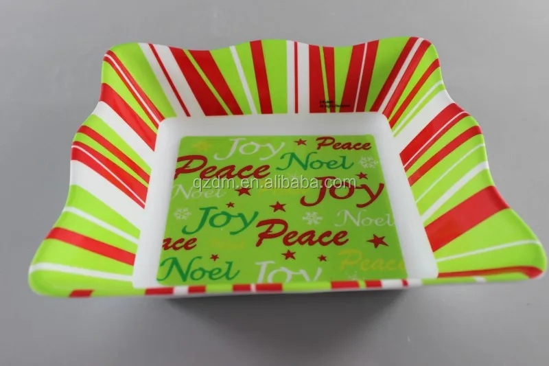 9" Melamine Christmas Square Bowl, Xmas Melamdine bowl