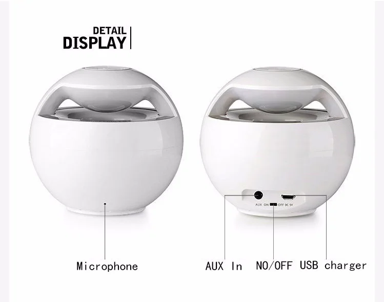 Subwoofer Portable wireless Speaker AJ69 Ball Shaped and Hands Free Speaker with Colorful LED Lights 3.5mm AUX Line-In - ANKUX.COM