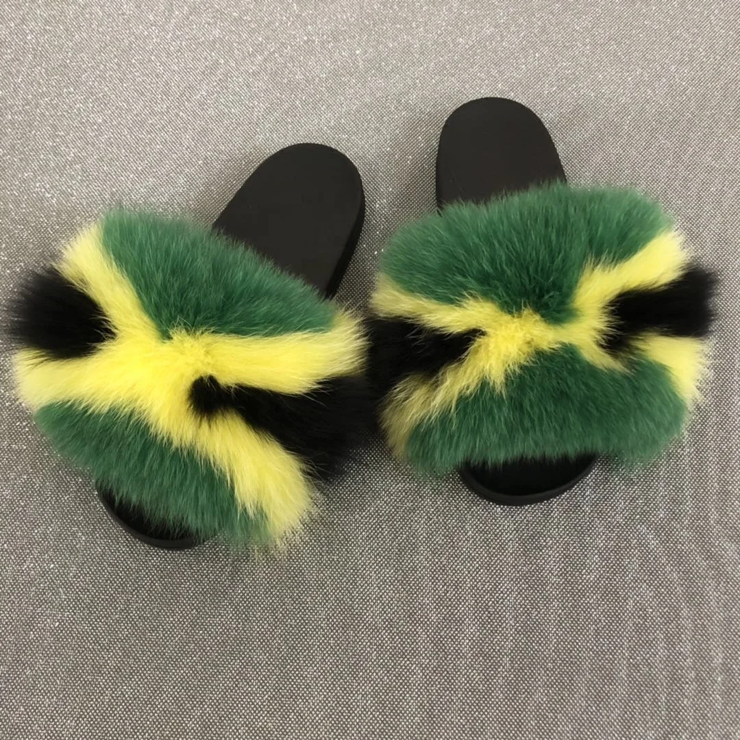 Luxury Style Women Fur Flat Slides Fox Fur Slipper - Buy Fox Fur ...