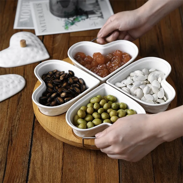 Table decorative heart shape elegance luxury snack candy plate with lid 