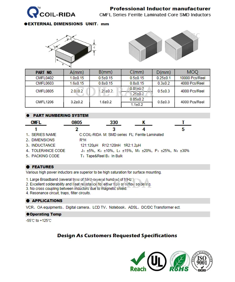 0805 ( 2012 ) Rf Chip Inductors Chip Bead Ferrite Inductors Multilayer