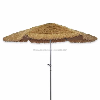 8 2 Feet Tiki Thatched Hula Straw Beach Umbrella Crank Open System 8 2 Feet Tiki Thatched Hula Straw Beach Umbrella Crank Open System In Natural Retro Style