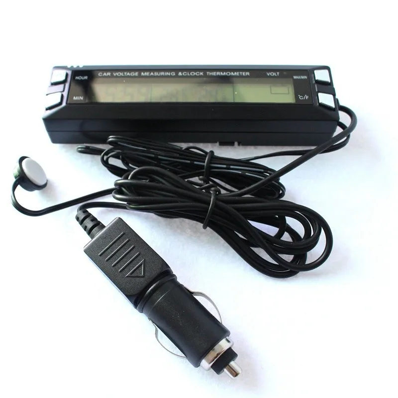 Car Digital Auto Thermometer Voltmeter Clock Volt Temperature Monitor 12v 24v Outdoor Indoor Lcd