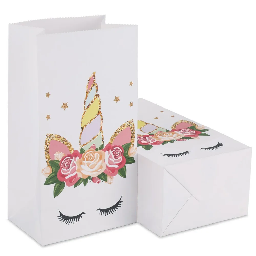 Unicorn Party Bags Favor For Kids Themed Set Of 24 Kraft Paper