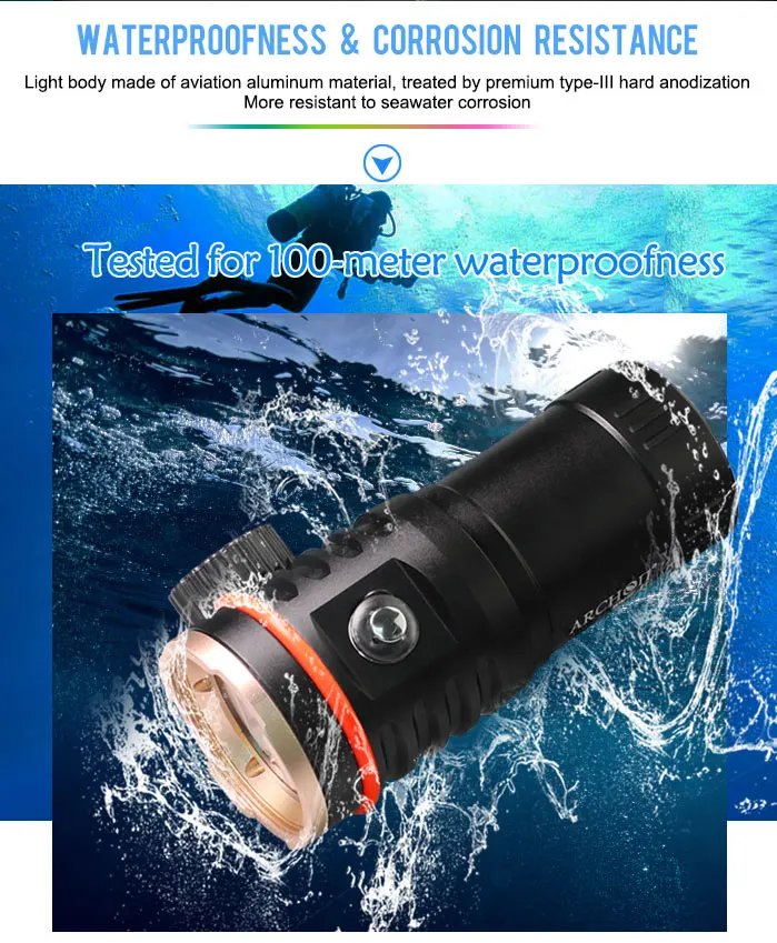 ARCHON WM16 II High Quality LED Diving Light 3500 Lumens Diving Video Light