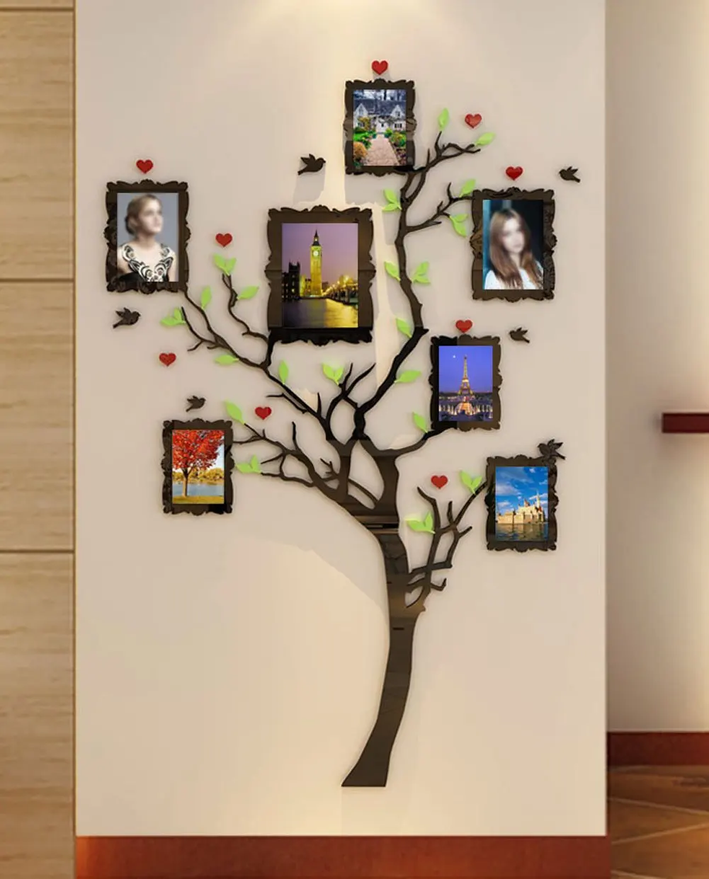 Acrylic Wall Stickers, 3D Crystal Wall Decals- Family Tree with Frames (Small)