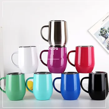 12oz Egg Cup Wine Gl With Handle Double Wall Stainless Steel Tumbler Thermos Stemless Powder Coated Travel Beer Mug China Whole