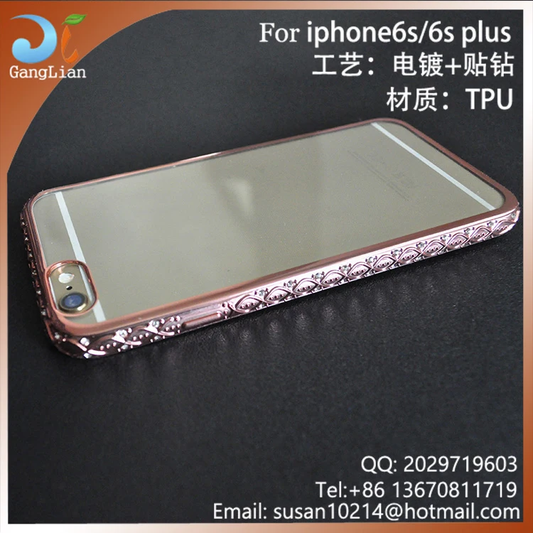 GangDa plating design mobile phone case for iphone 6s/ 6s plus with diamond soft TPU case cover