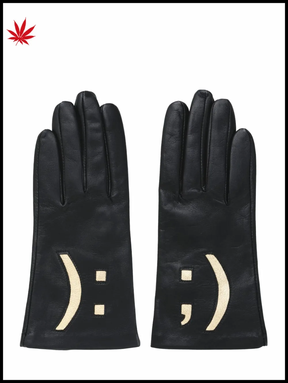 women winter leather gloves with red lip nails