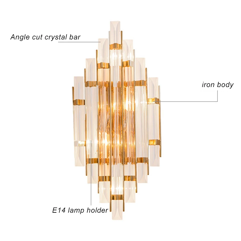 new designed modern Creative K9 crystal golden color electronic wall lamp