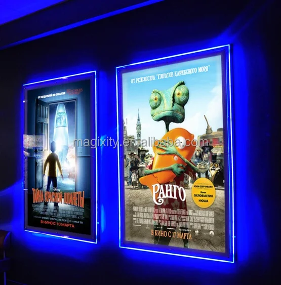 Home Theater Wall Mounted Slim Acrylic Frameless LED illuminated Movie Poster Frame Advertising Lightbox for Cinema