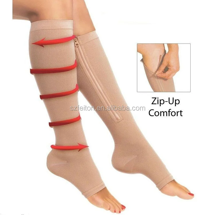 Wholesale Custom Copper Varicose Veins Open Toe Knee High Zipper