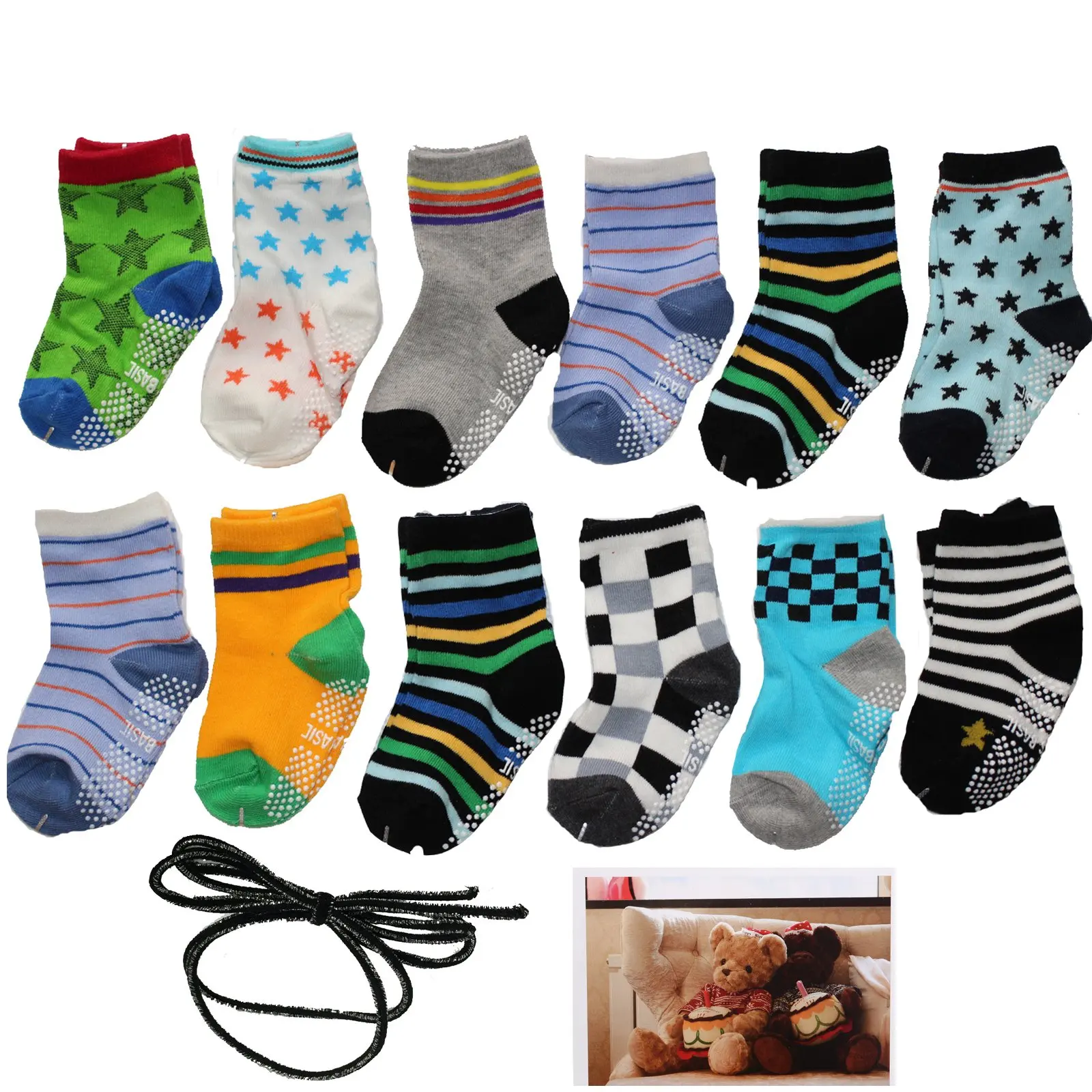 Yaobabymu 6 Pairs 16-36 Months Baby Boy's Girl's Non Skid Ankle Cotton Toddler Anti Skid Slip Slipper Stretch Knit Socks and Gift , Footsocks sneakers Socks,Length 10-12cm