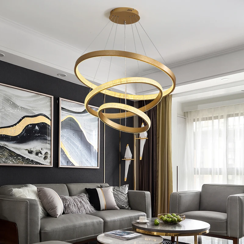 New Style indoor ring led circle gold chandelier modern Aluminum acrylic pendant led linear light