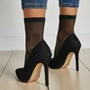 2019 new mesh pointed boots short boots female transparent socks boots sexy high heels ladies shoes