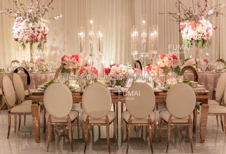 Dubai Banquet Furniture Mirror Top Stainless Steel Tables And Chairs