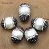 BE10144 Gun Black Rhinestone Pave Double End Freshwater Pearl Loose Beads Olive Shape Pave Pearl Beads For Bracelet Making