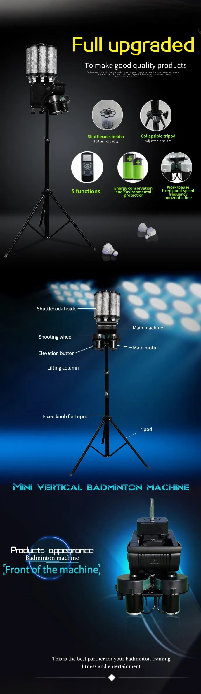 Practical Mini Badminton Shuttlecock Shooter Trainer Machine S2025