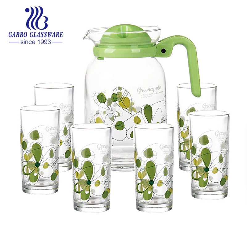 7pcs Glass Lemon Set For Water Jug With 6 Cups Drinking Glass Set For