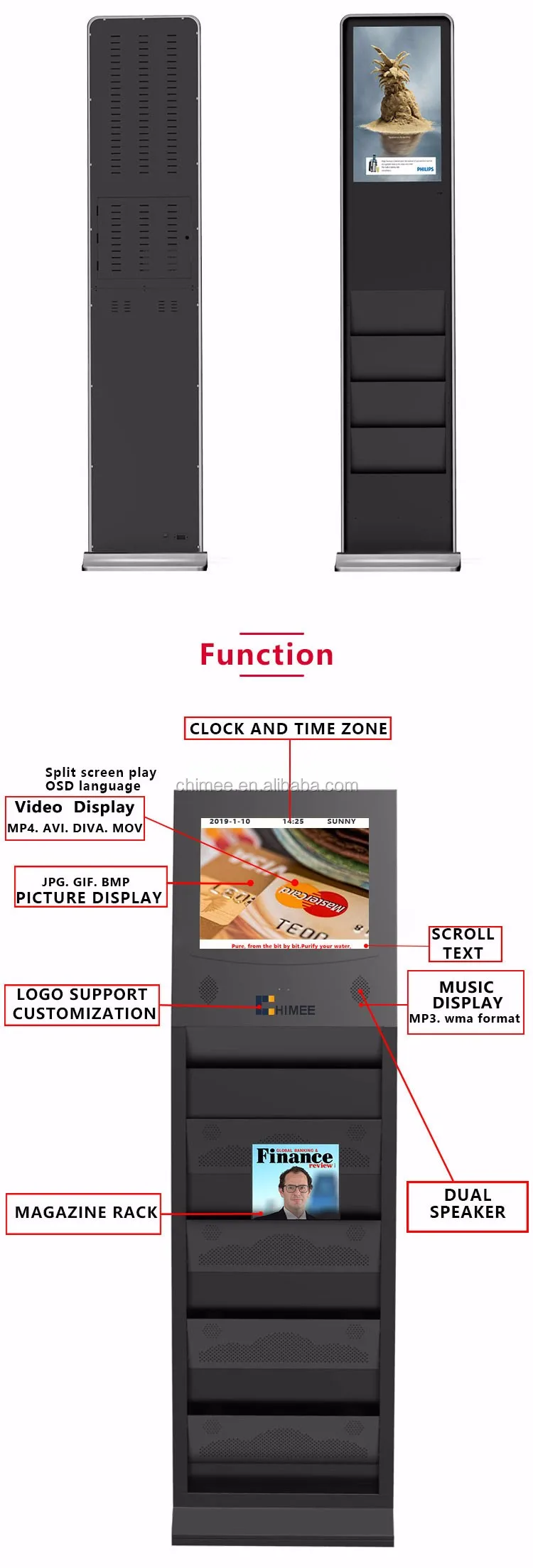 17 Inch Floor Standing Magazine Rack Industrial Interactive Android