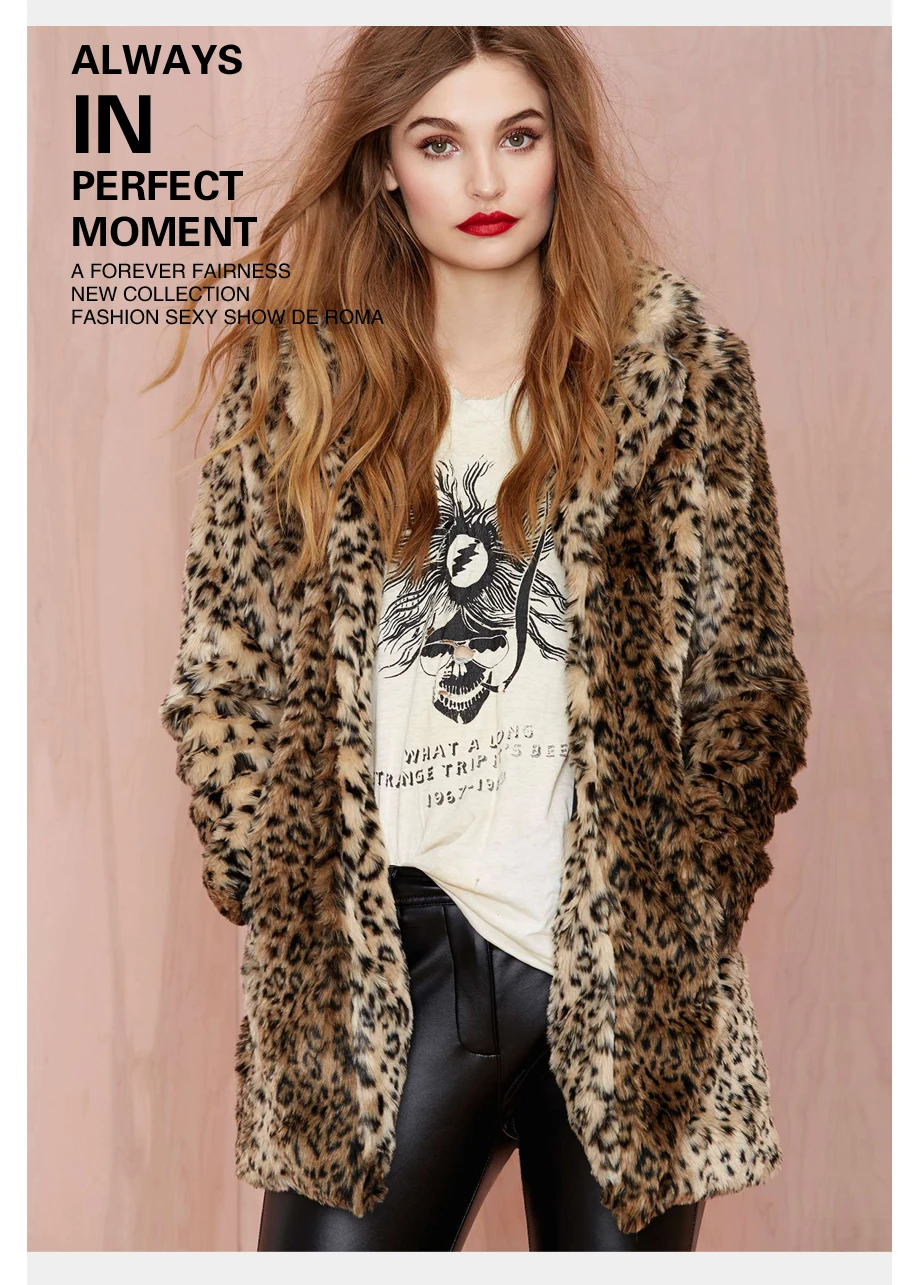 Winter Women Coat Fur Coat Domineering Feral Faux Fur Leopard Coats Fashion Warm Outwear Casaco De Pele