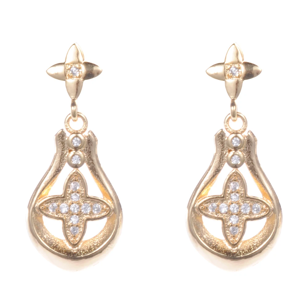 Wholesale Latest New Fashion Design Beautiful Jewelry 24 Carat Yellow Gold Plated Drop Earrings