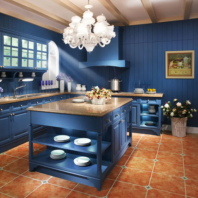 Cbmmart Cheap Design Modular Stainless Steel Blue Kitchen Cabinet With