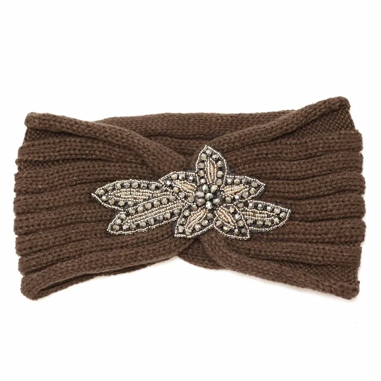 亮片珠珠花手工钩针编织发带