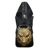 Fashion cool 3D wolf head PU leather backpack with hat