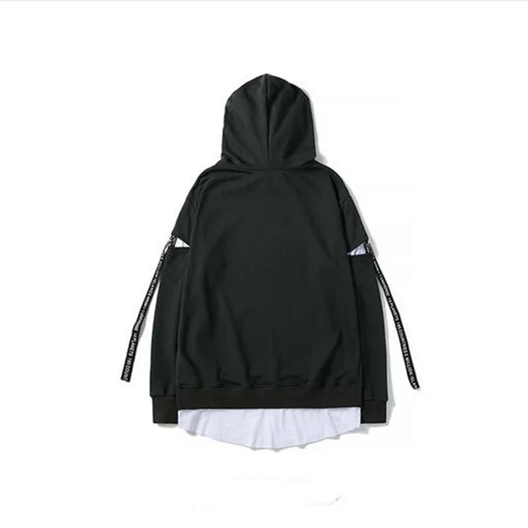 Wholesale Cheap Cotton Blend Plain Black Oversized Hoodies Custom Lacerate Sleeve Pullover ...