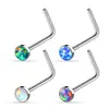 Solid Yellow Gold L Shape Nose Stud with Claw Set 2mm Emerald Genuine Crystal Body Piercing Jewelry