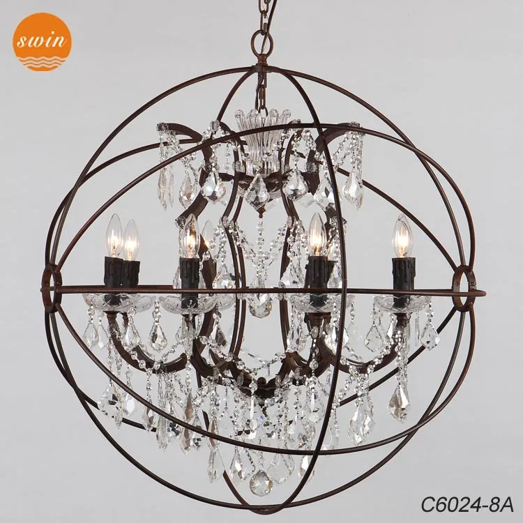 American Vintage 8 Lights Foucaut S Orb Crystal Chandelier Retro