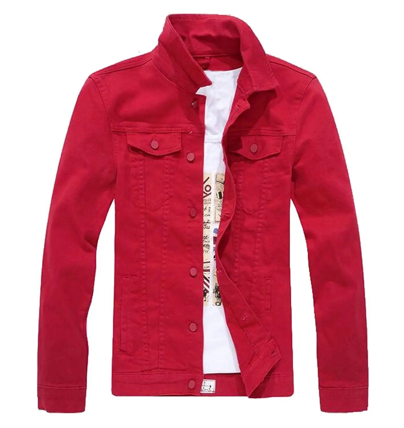 Suncolor8 Mens Embroidery Cotton Long Sleeve Button Down Denim Slim Fit Dress Shirts