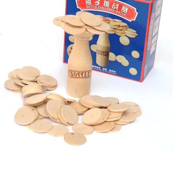Wooden Bottle Top Balance Challenge Match Blocks Stacking Toys Family