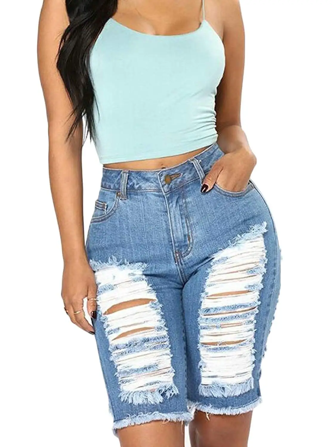 Fensajomon Womens Summer Ripped Distressed Low Waist Club Rivet Denim Shorts Jeans Hot Pants