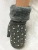Fashion 2layer manufacturer hot selling adult crochet acrylic female winter gloves knitted wholesale mittens with pearl stones